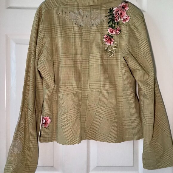 NWT Entity Floral Embroidered Blazer XL Plaid Statement Jacket Beaded - Picture 4 of 8